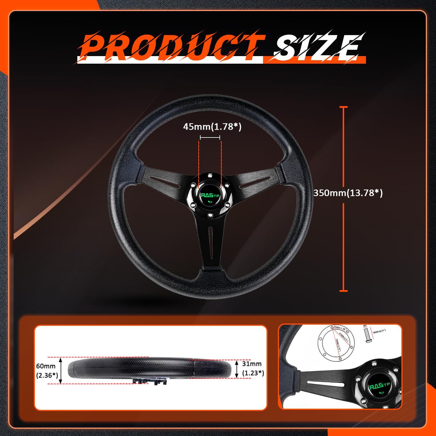 RASTP wheel held by hand to show 350mm scale for quicker steering control