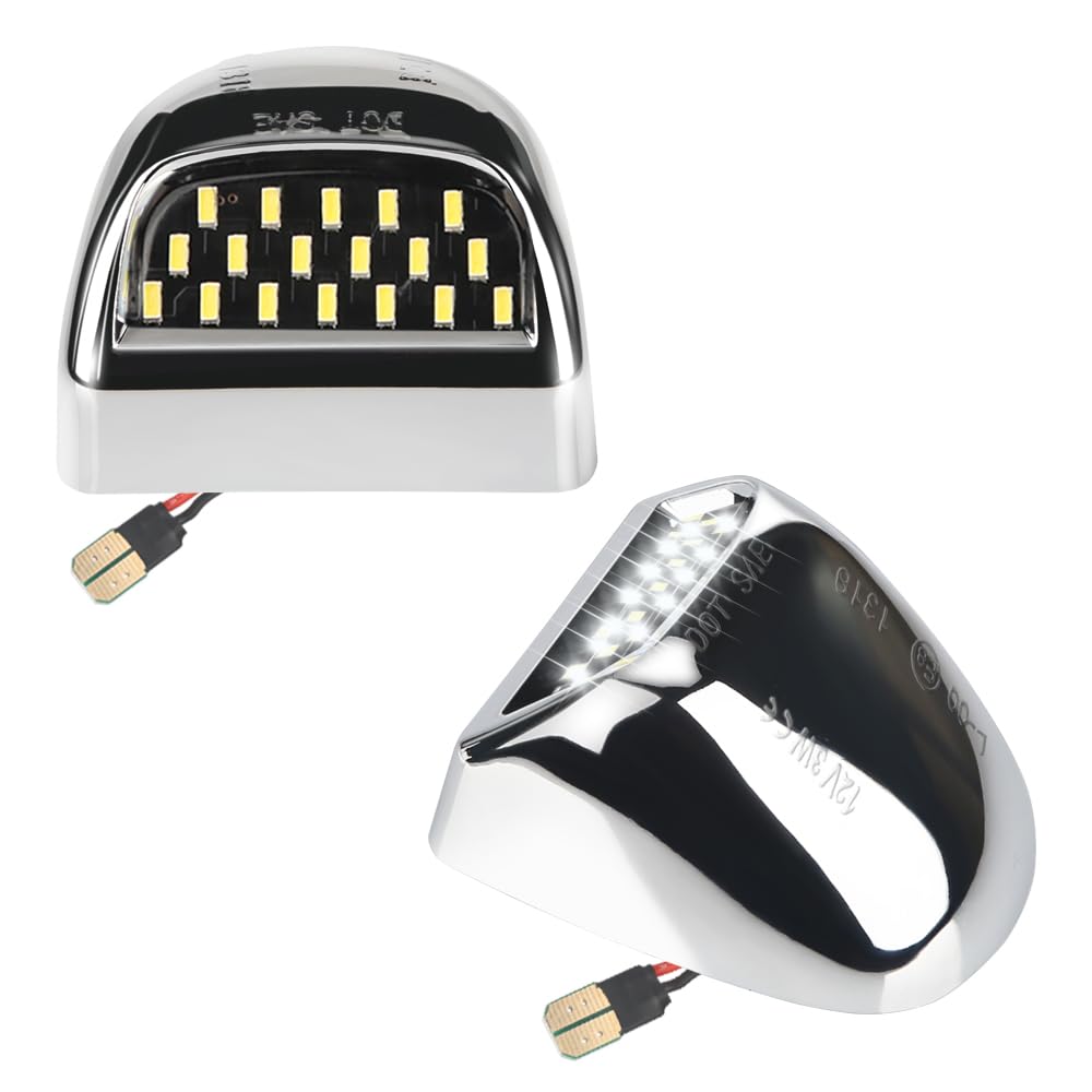 RAVSOFT front view of license plate light pair showing chrome housing and LED array, improving visibility