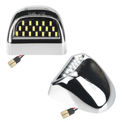 RAVSOFT front view of license plate light pair showing chrome housing and LED array, improving visibility