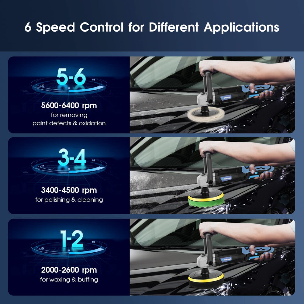 RAYBAO close-up of 6-speed dial demonstrating precise RPM control and task flexibility