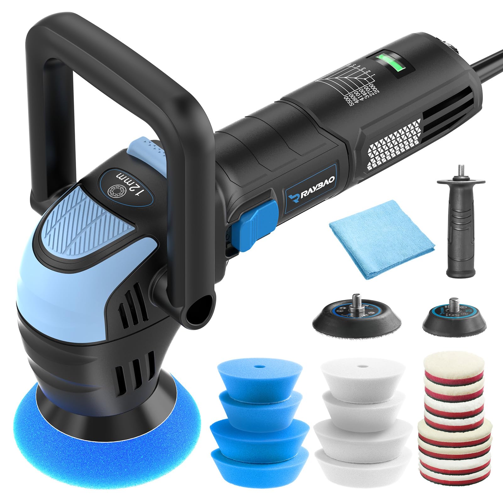 RAYBAO mini polisher front view showing compact design and ergonomic grip benefit
