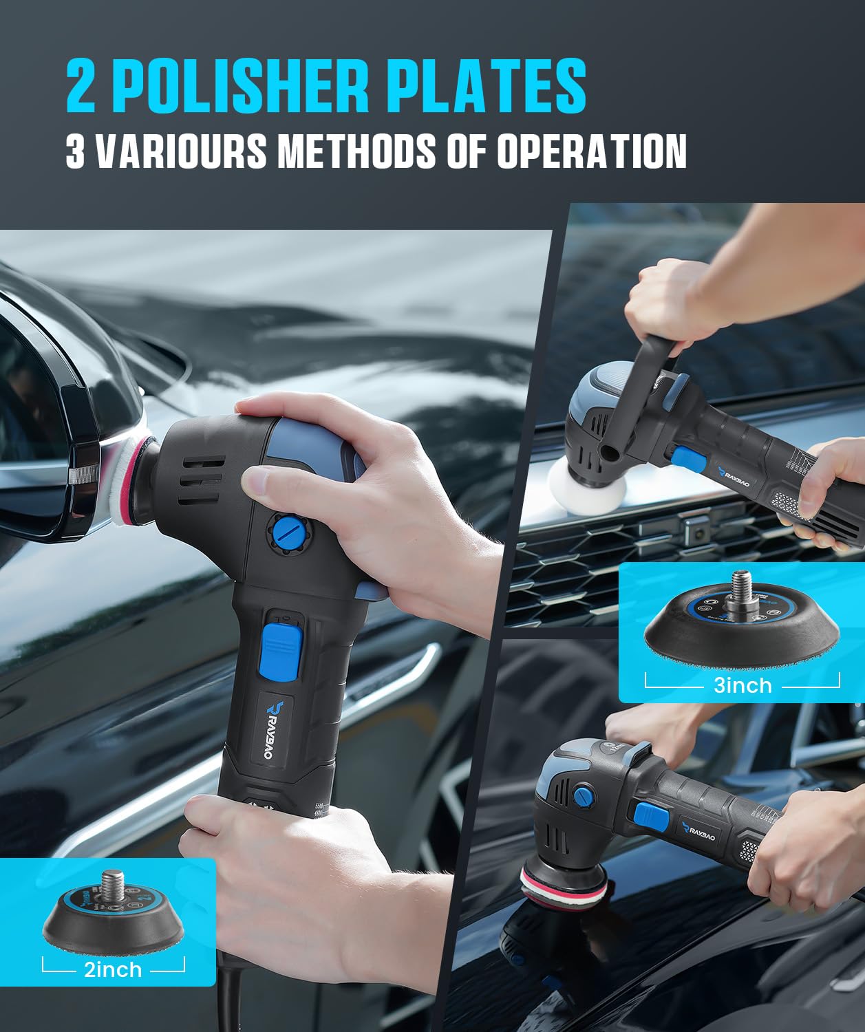 RAYBAO polisher extended 16ft cord laid out showing reach and outdoor convenience