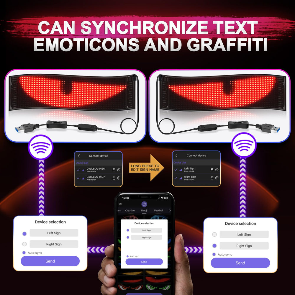 Rayhome panel mounted on windshield, provides eye-catching animated display