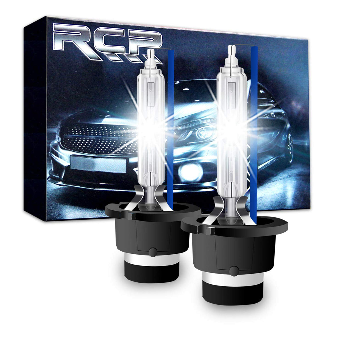RCP front view of D2S8 bulbs showing bright white design and improved road lighting