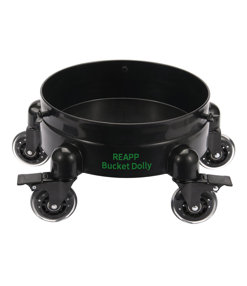 REAPP bucket dolly front profile showing sturdy platform and wheel placement for stability