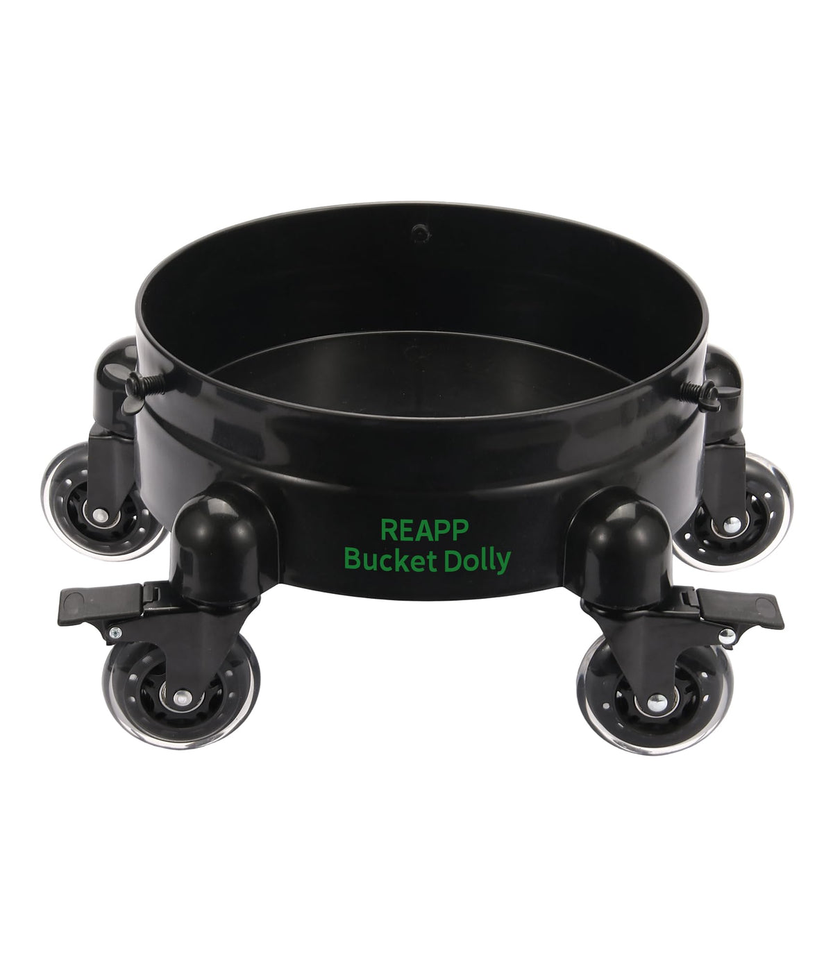 REAPP bucket dolly front profile showing sturdy platform and wheel placement for stability