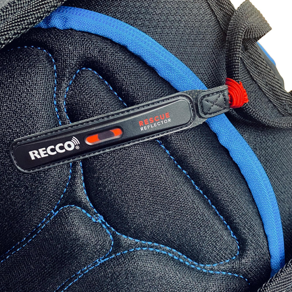 RECCO reflector mounted on backpack strap showing simple install benefit