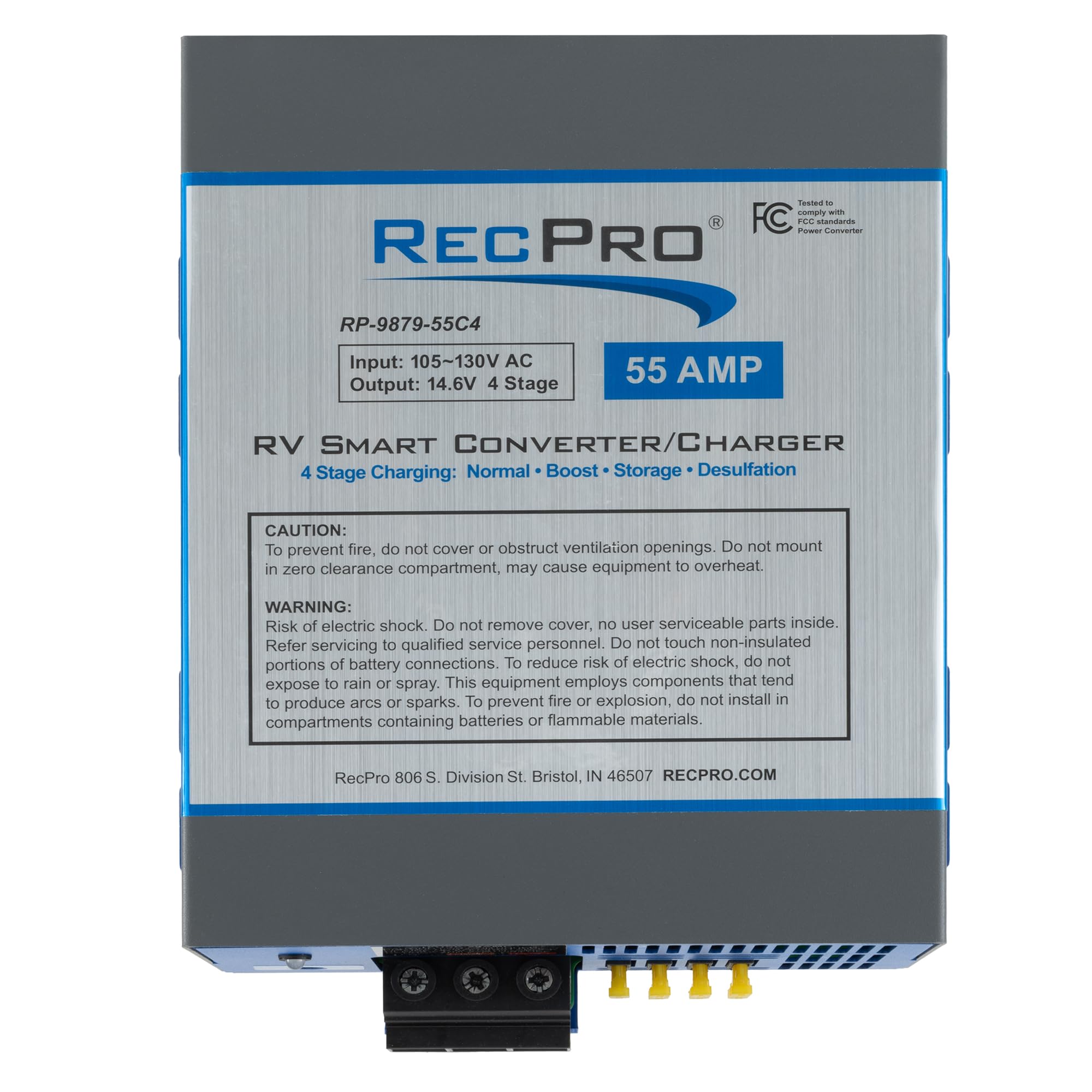 RecPro 55 Amp status LEDs and display conveying clear system feedback