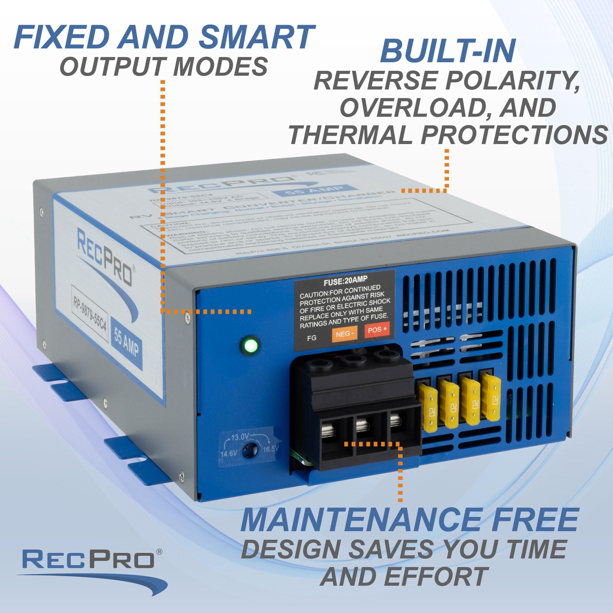 RecPro 55 Amp installed under cabinet demonstrating discreet placement