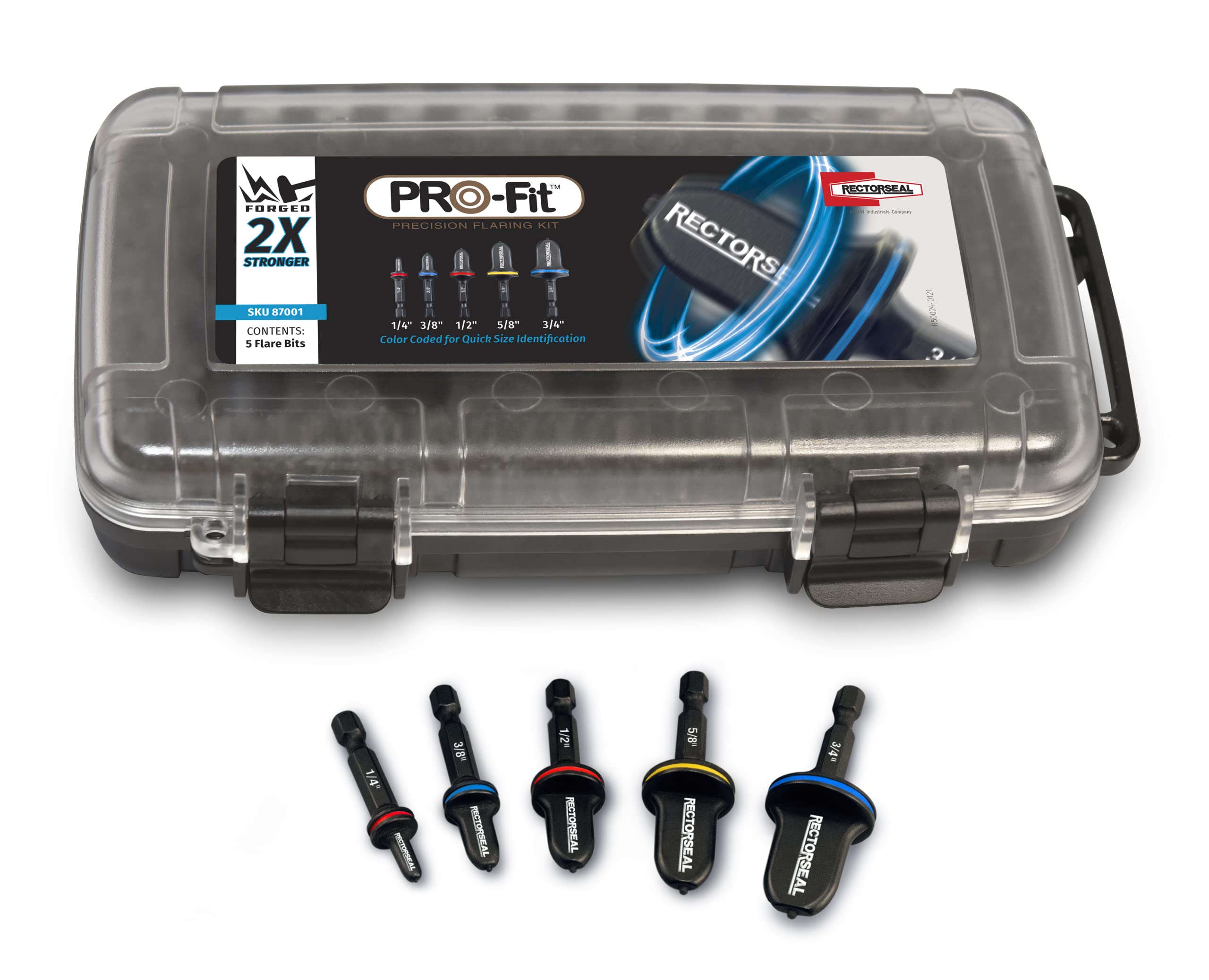 RectorSeal kit front layout showing all five color-coded bits for fast selection