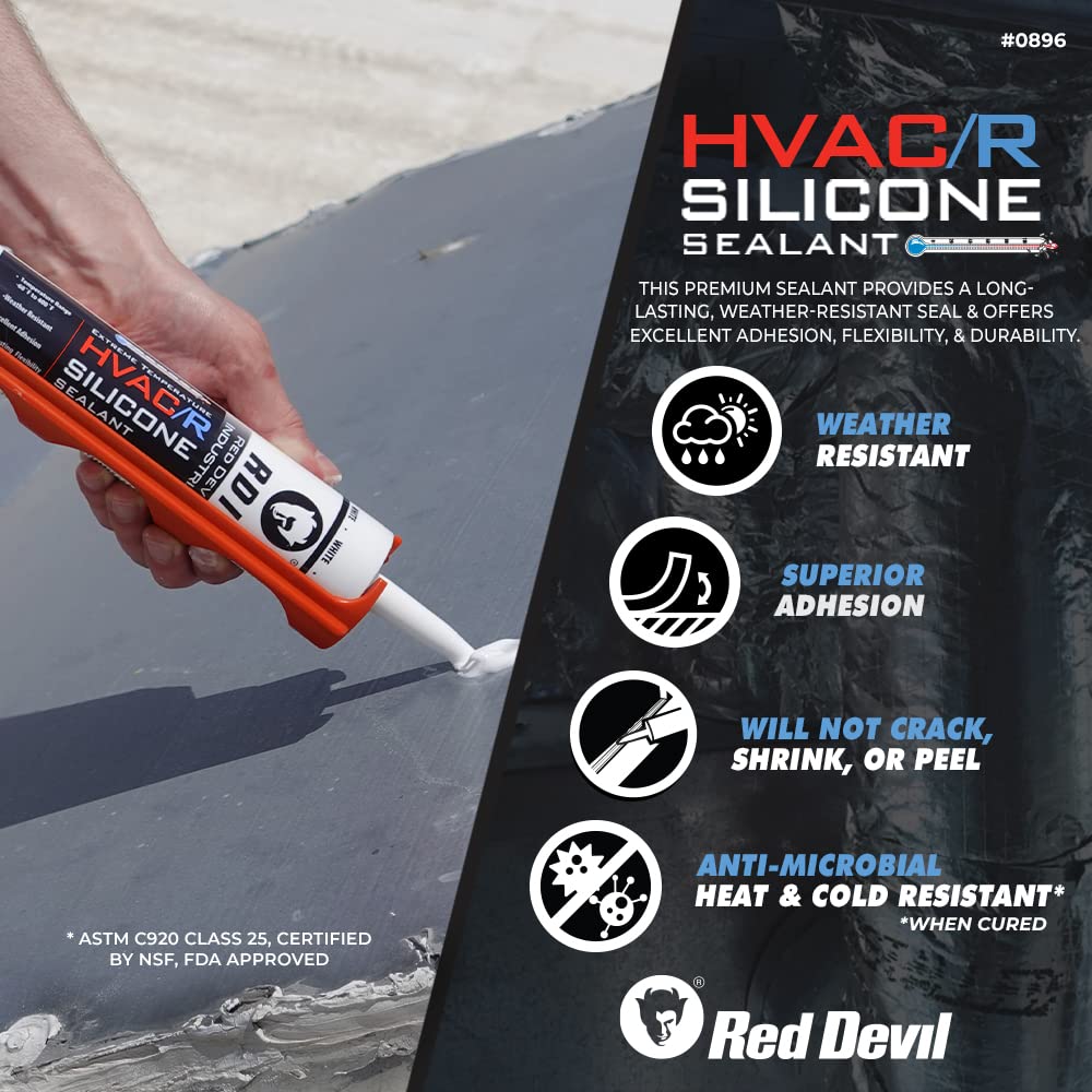 Red Devil being applied to metal ductwork offering durable weather-resistant seal
