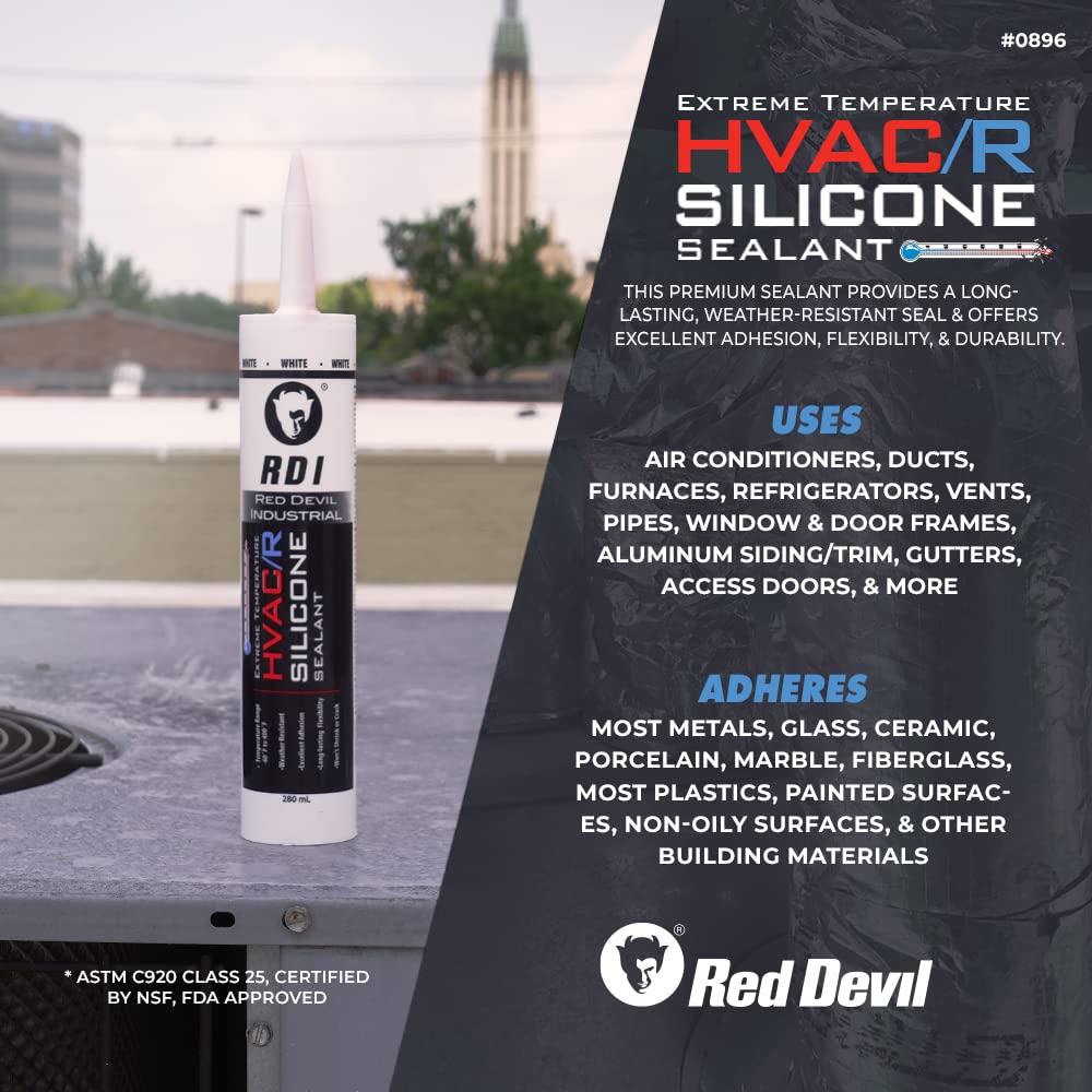 Red Devil cartridge nozzle close-up demonstrating controlled bead application