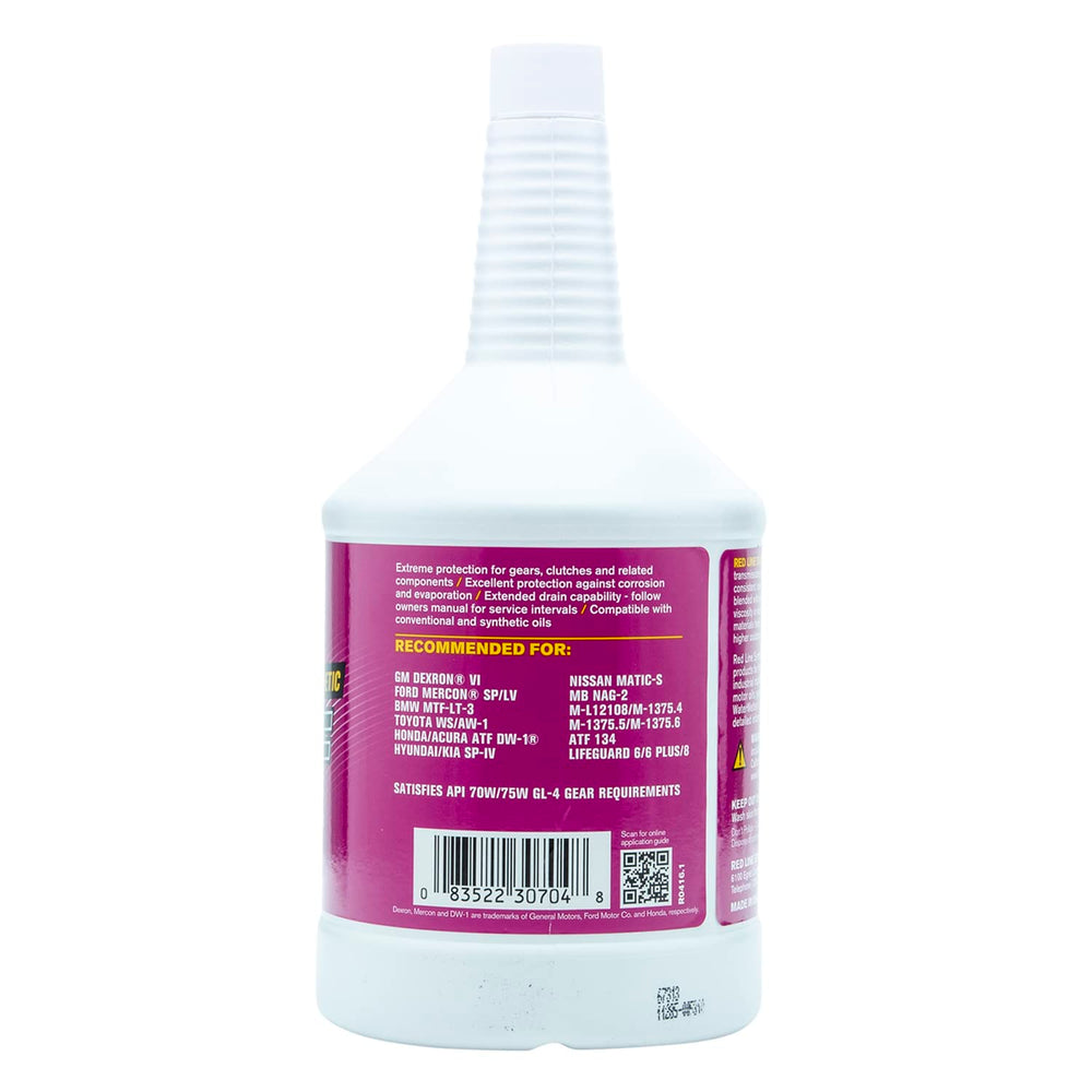 Red Line bottle on workshop bench portraying professional-grade fluid confidence
