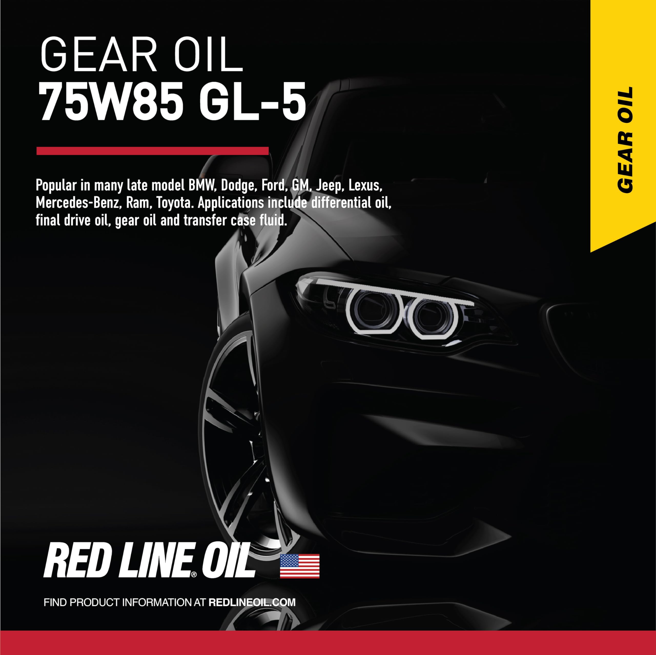 Red Line gear oil bottle angled to display volume and cap for convenient pouring