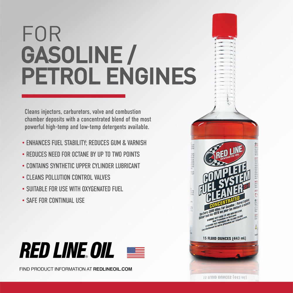 Red Line bottle close-up of cap and pour spout for mess-free fuel tank insertion