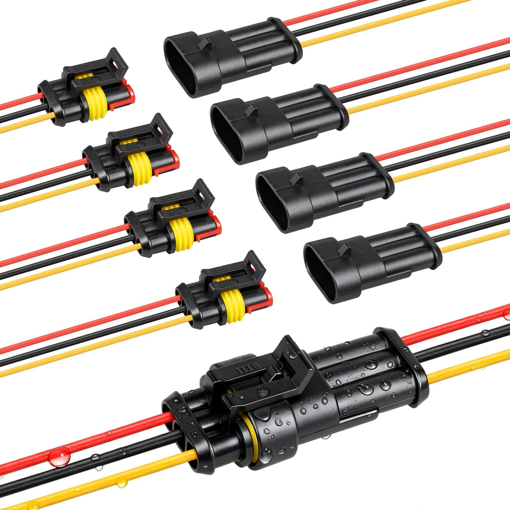 RED WOLF front view of 3-pin connector showing secure snap lock and rugged housing
