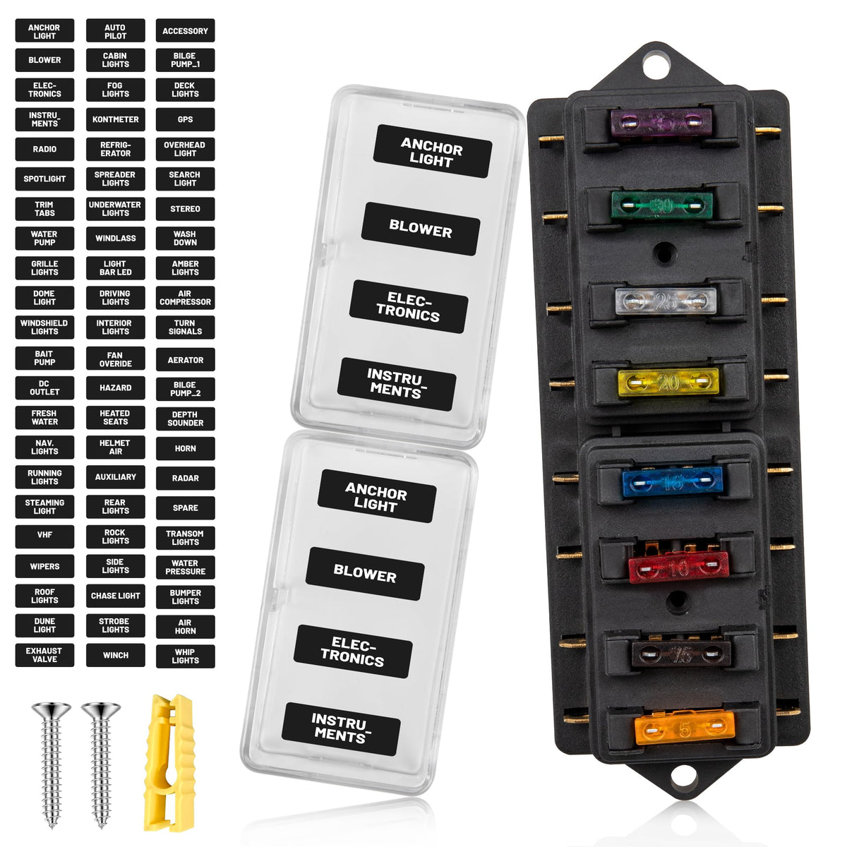 RED WOLF front view of 8-way fuse block showing ports and cover for organized wiring