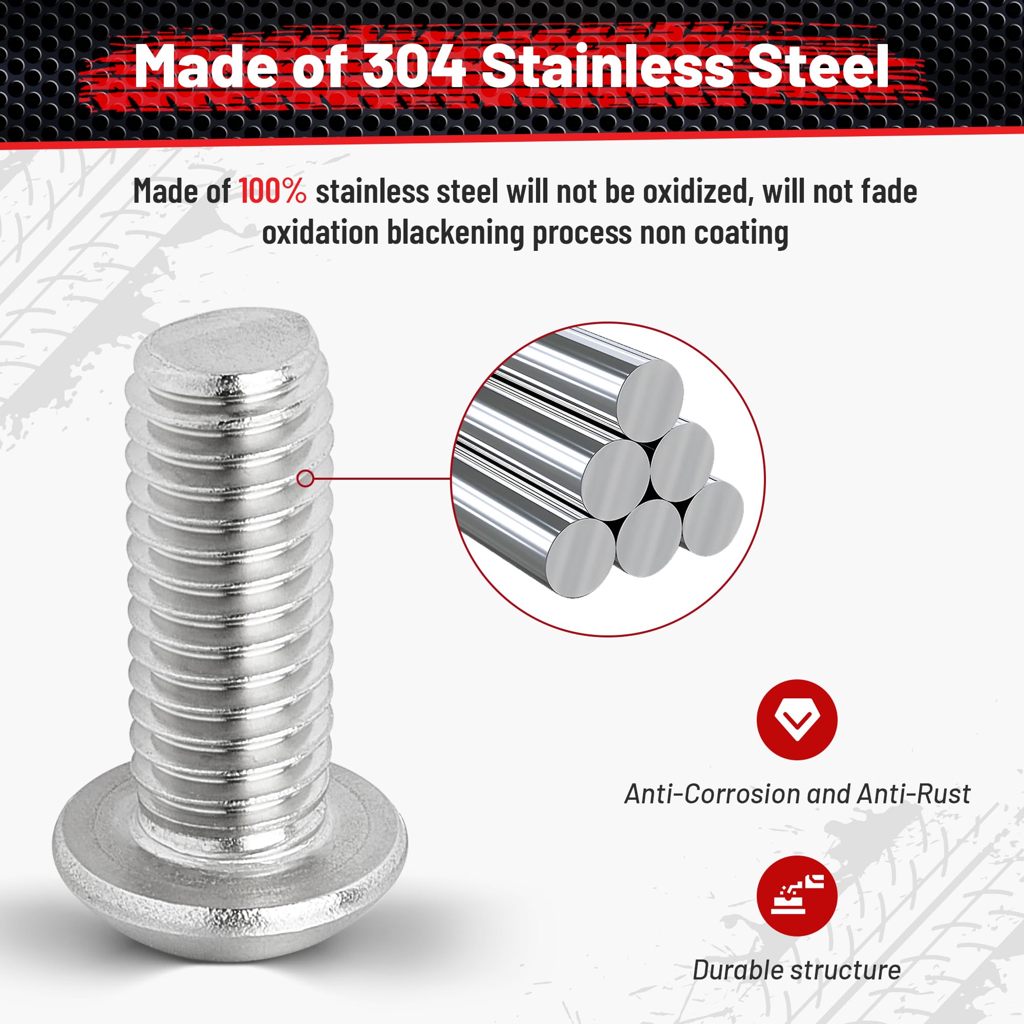 RED WOLF 1" button-head screw and washer arrangement showing corrosion resistance