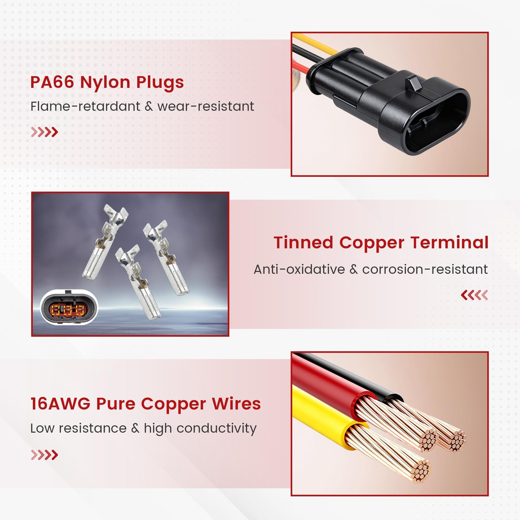 RED WOLF pre-stripped wires displayed to show quick-install advantage