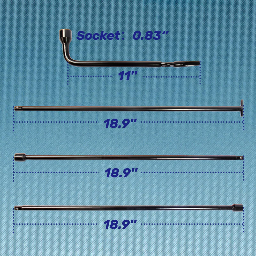 Reeauto jack handle and extension detail showing durable steel construction for reliability