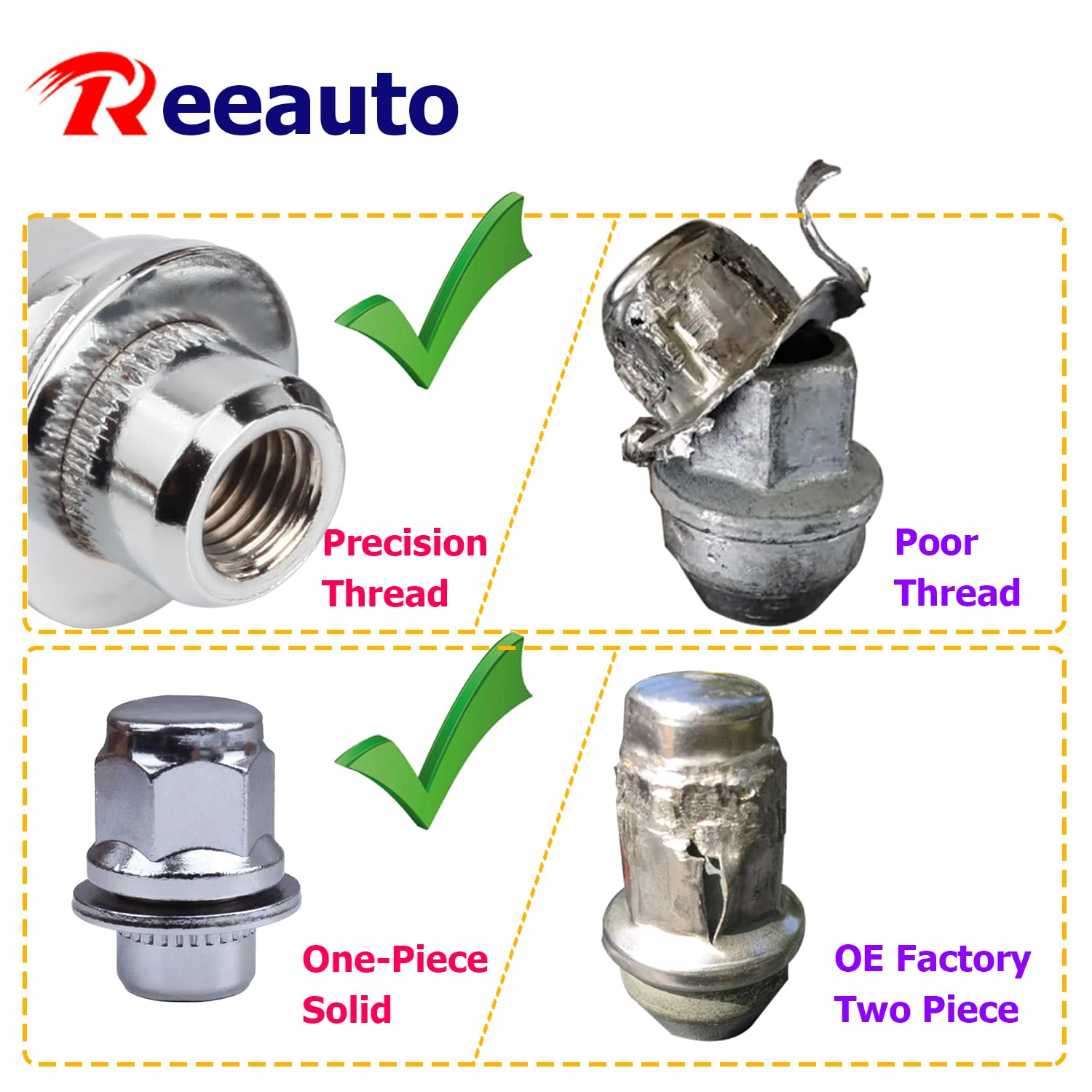 Reeauto lug nuts installed on wheel showing mag style closed-end aesthetic and protection
