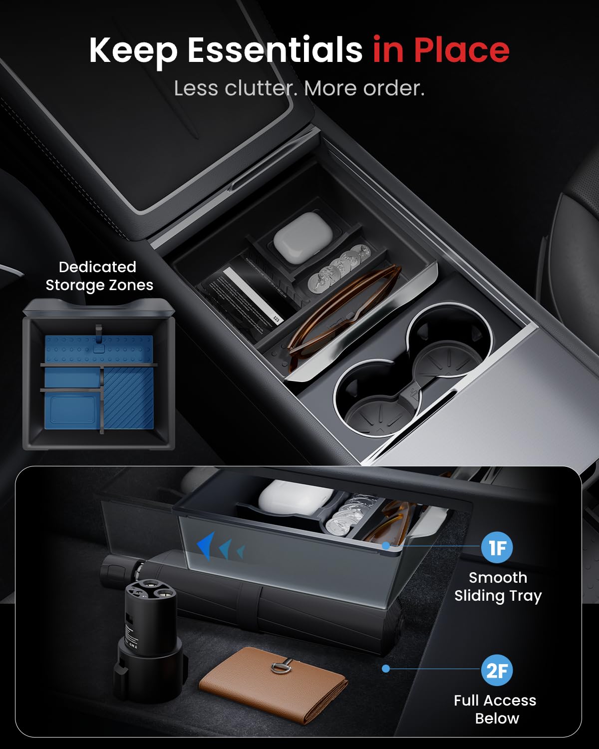 REEVAA cup holder with silicone insert securing bottles and preventing spills