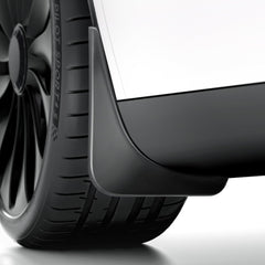 REEVAA front left mud flap on Model X showing seamless fit and protection