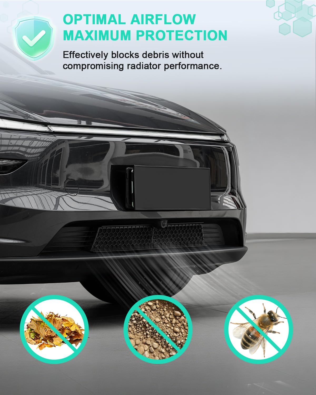 REFORM DESIGN grill mesh installed on Model Y Juniper Premium showing easy tool-free benefit