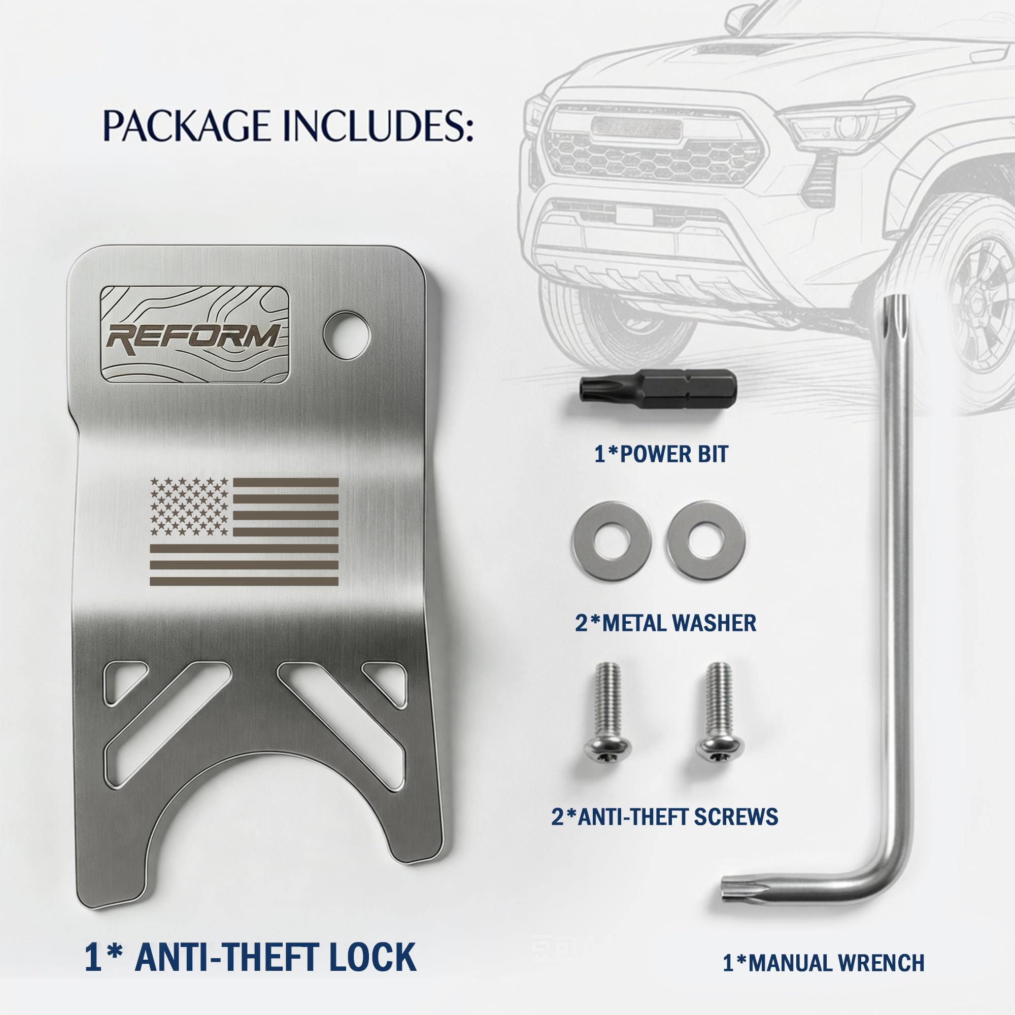 Reform Design on a Tacoma in off-road setting showing rugged theft-deterrent benefit