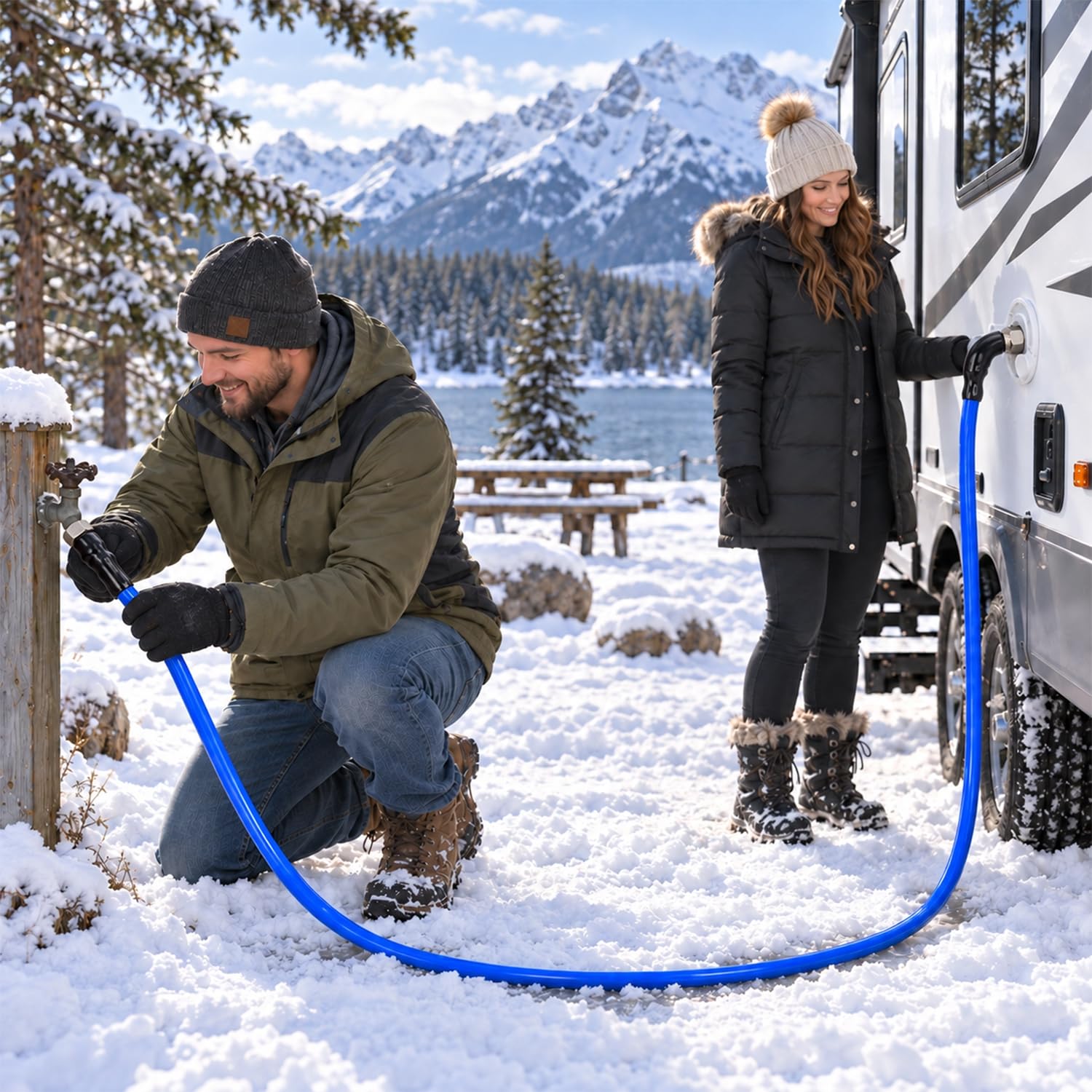 REHOSEUP coiled 30ft heated hose highlighting flexible durable jacket