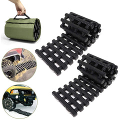 Reliancer front view of traction tracks in package showing portability and readiness