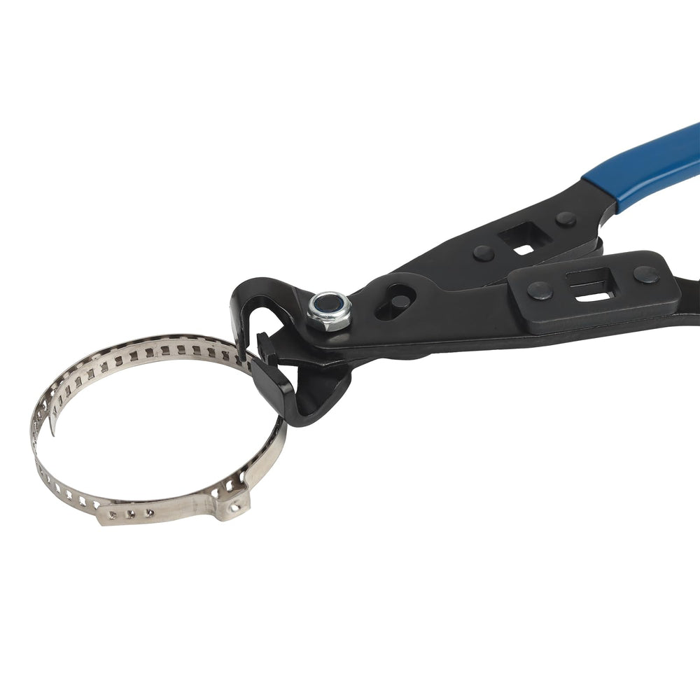 ReluxGo pliers crimping an ear-type CV clamp on axle demonstrating secure installation