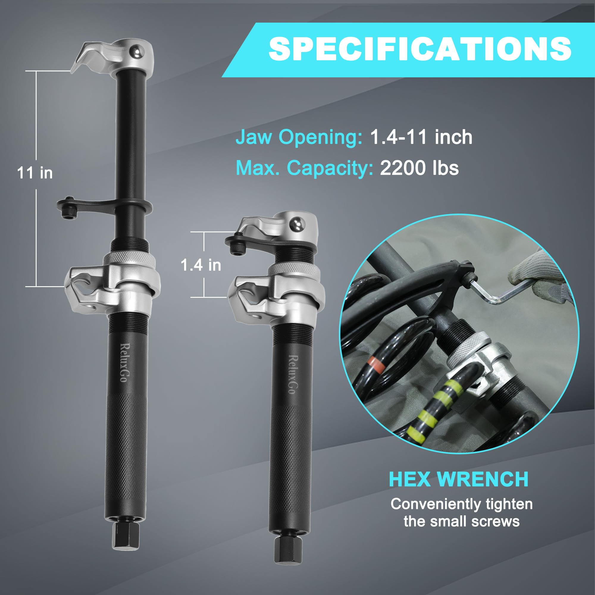 ReluxGo compressor installed on a strut showing safe use during suspension service