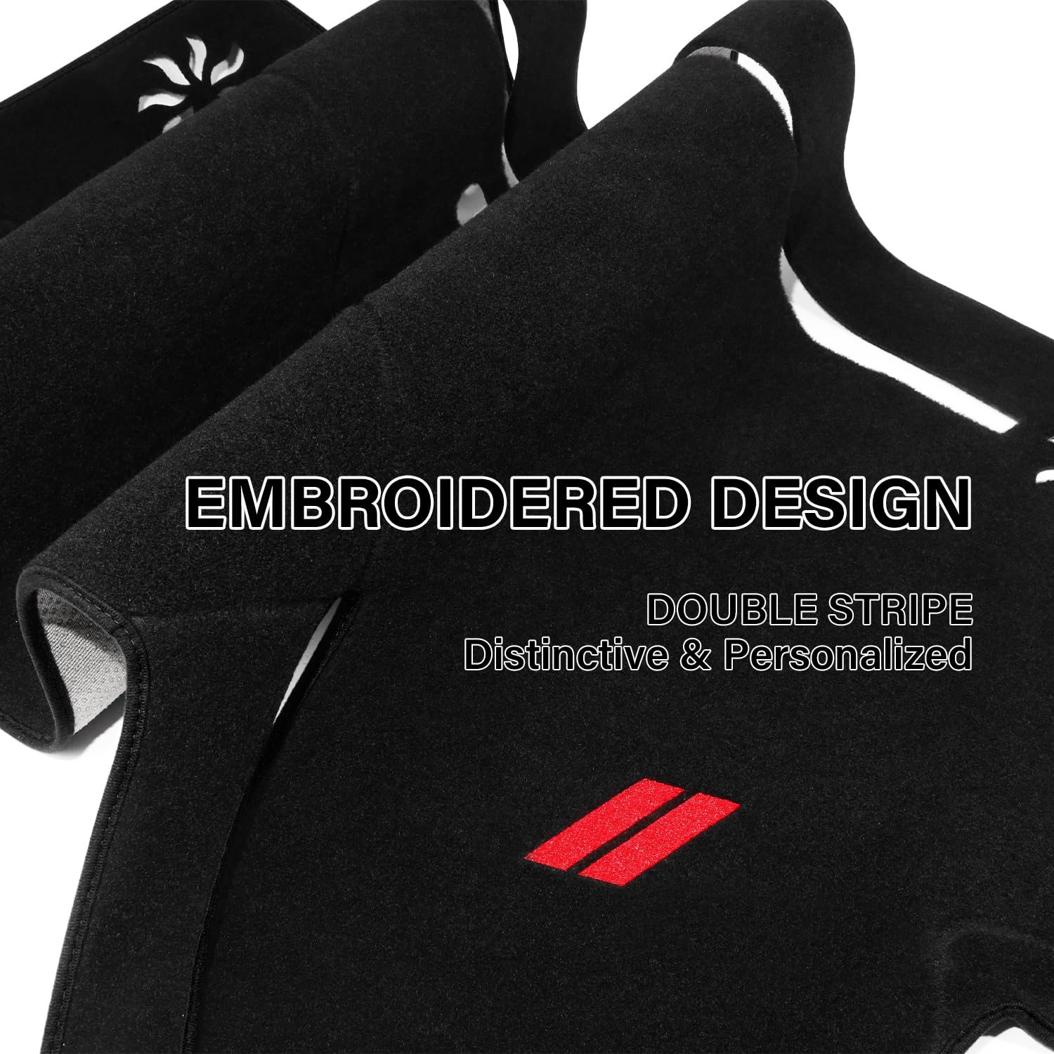 REMOCH close-up of embroidered red double-stripe detailing adds refined style