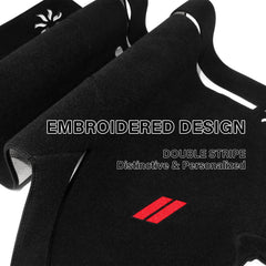 REMOCH close-up of embroidered red double-stripe detailing adds refined style
