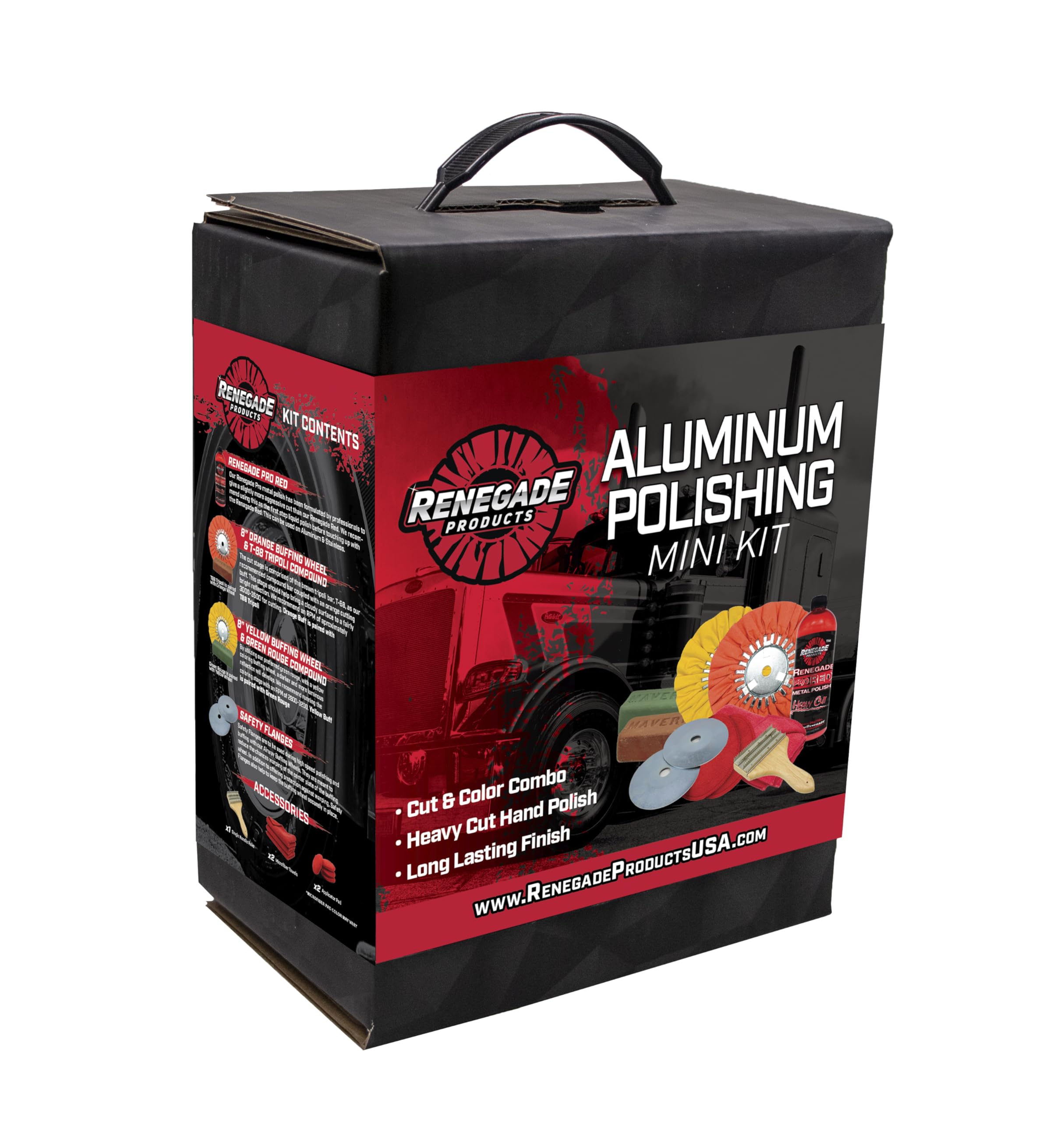 Renegade Products front packaging showing full polishing kit and contents for quick selection
