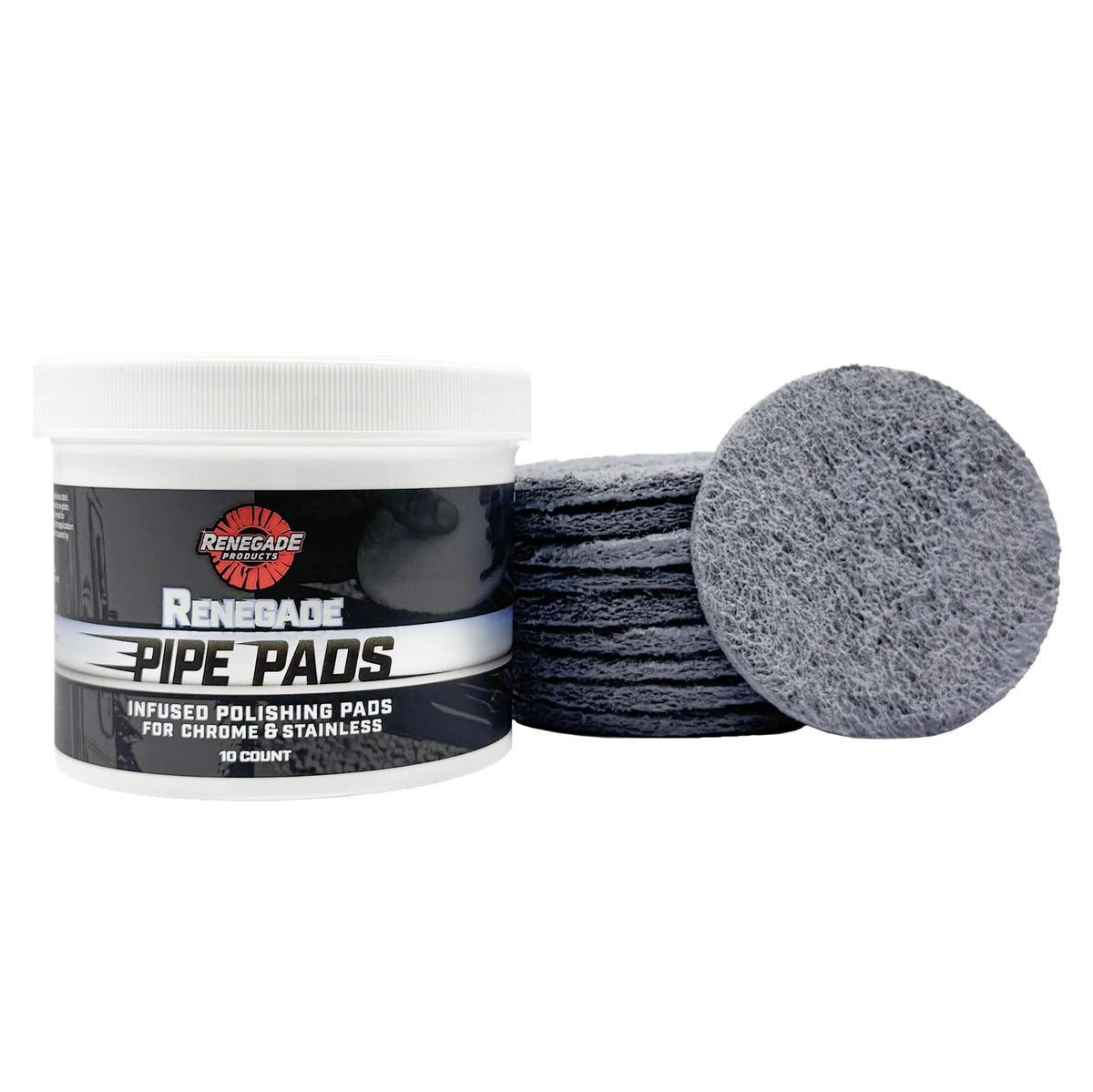 Renegade Products tub of Pipe Dream pads showing packaging and ready-to-use convenience