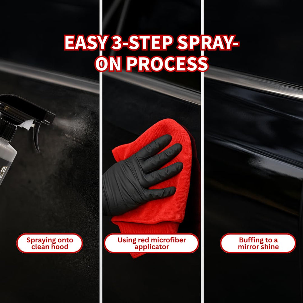 Renegade Products bottle beside a car to show product size and portability for on-the-go detailing