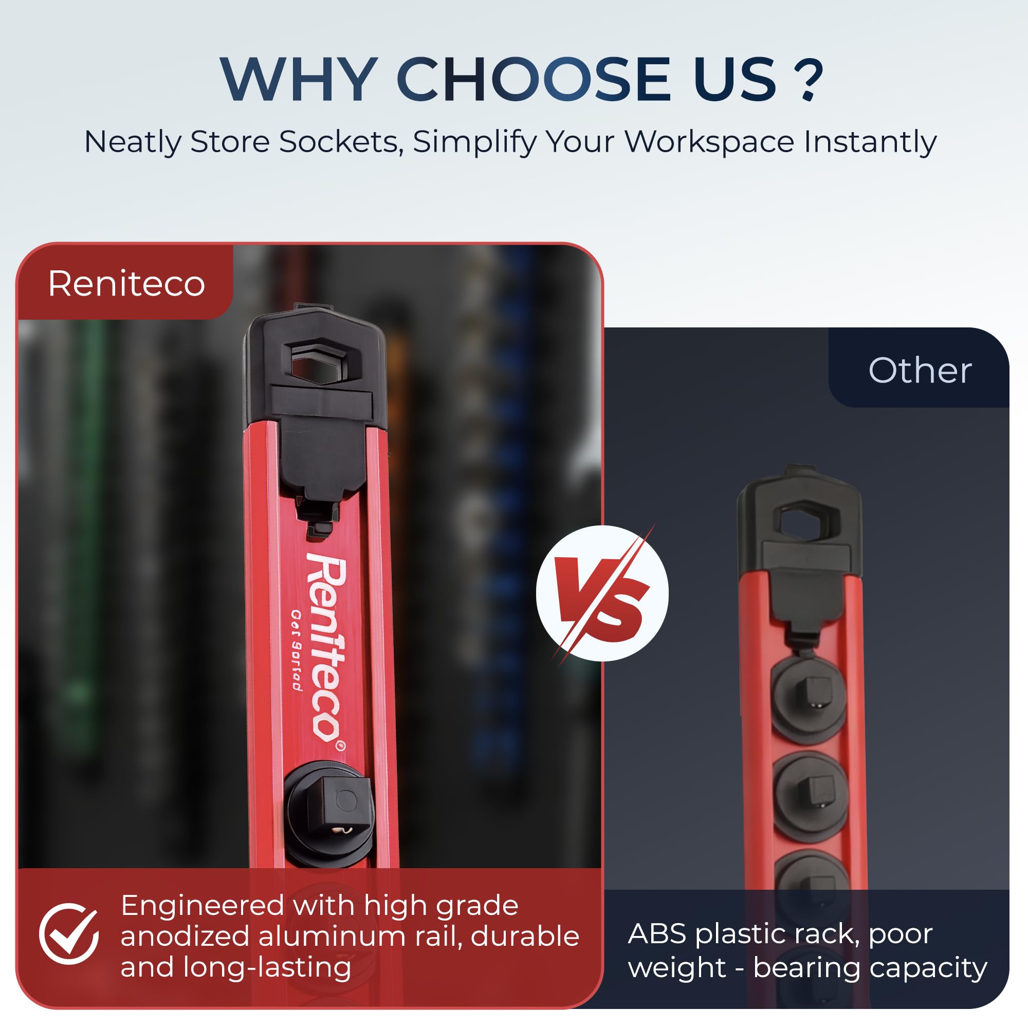 Reniteco swivel clip rotated to show socket size quickly and save time