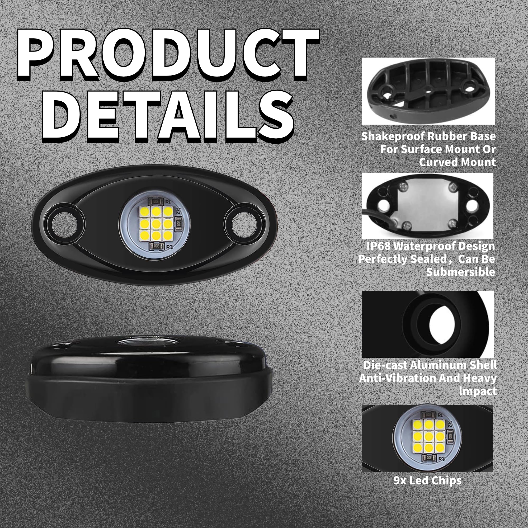 RENMAII-LIGHT rubber base detail showing curved and flat pads for secure mounting
