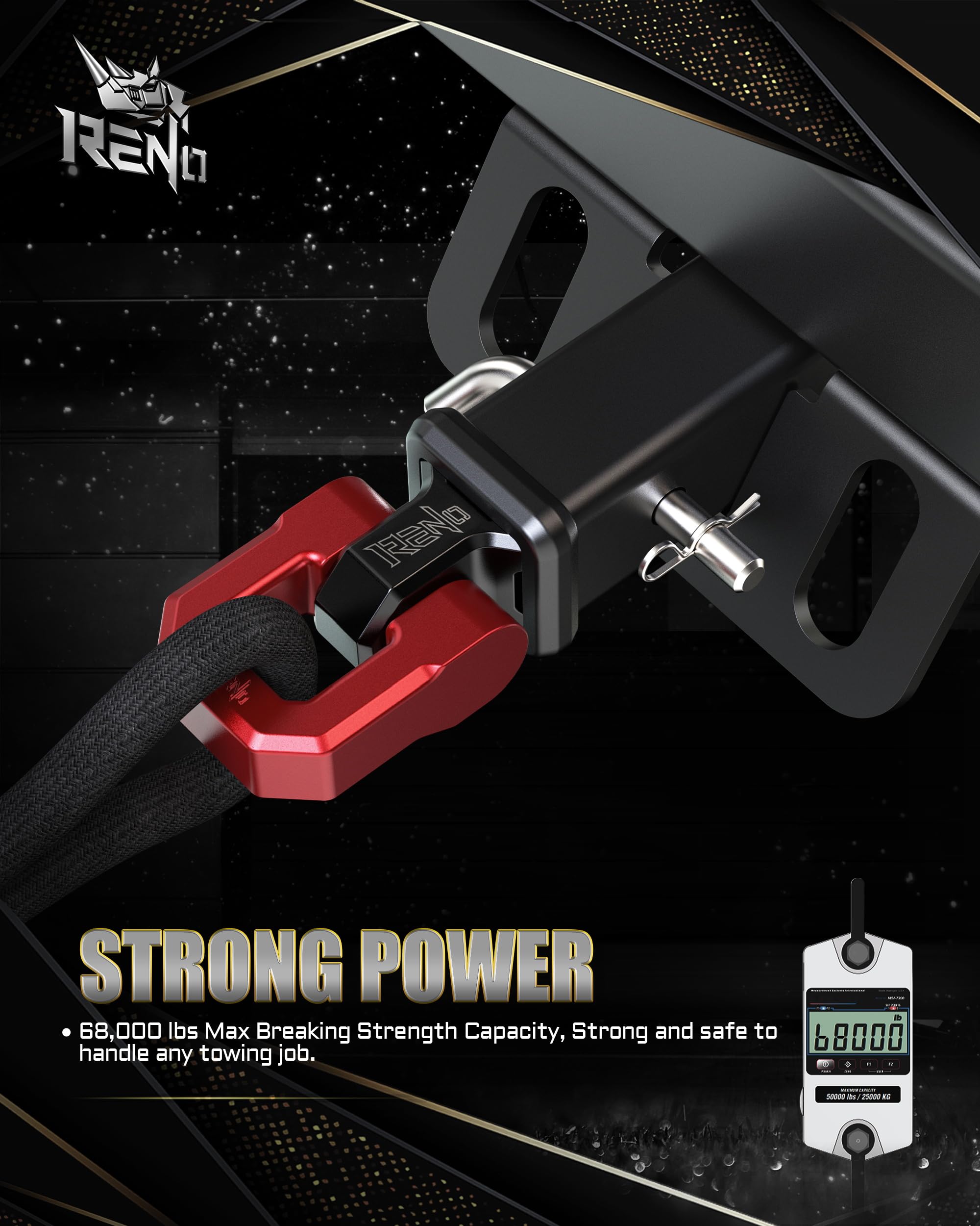 RENO shackle attached to winch line demonstrating safe rigging benefit