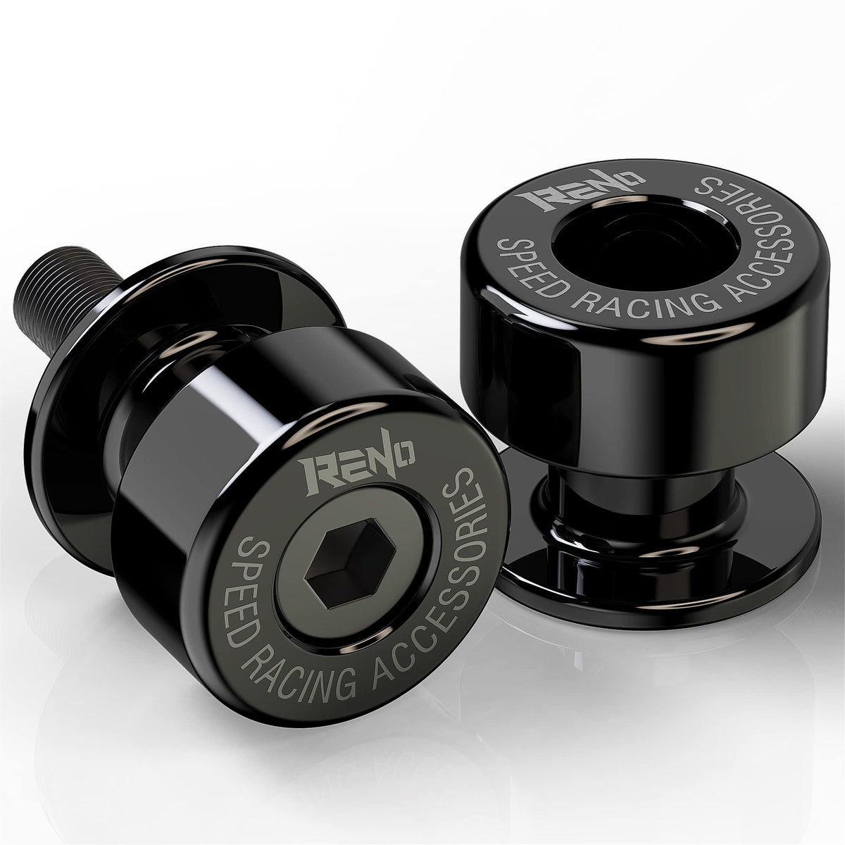 RENO front view of two black spools showing precise shape and protective finish