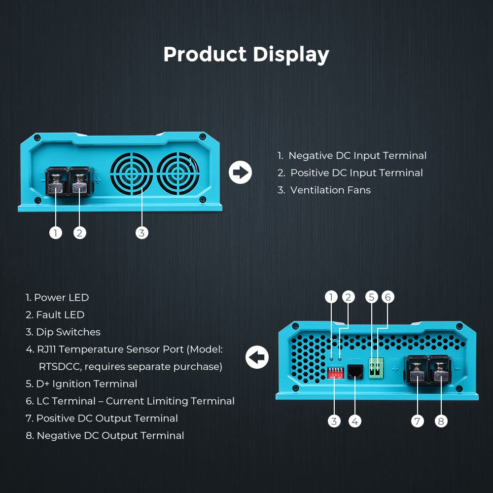 Renogy charger label close-up showing specs for correct battery compatibility benefit