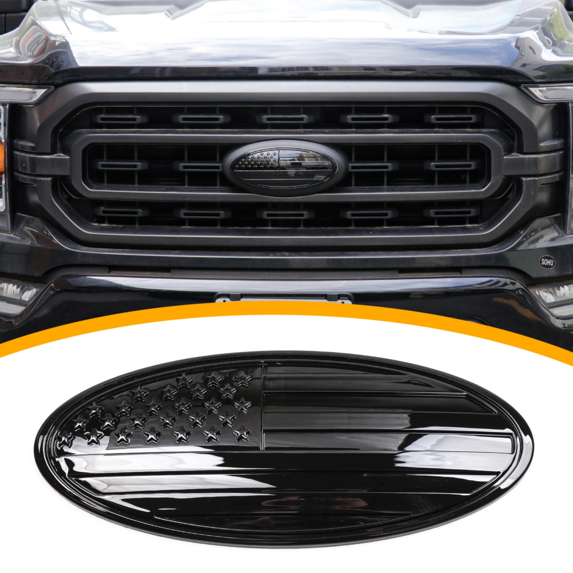 RERPRO front grille emblem cover showing American Flag and refreshed look