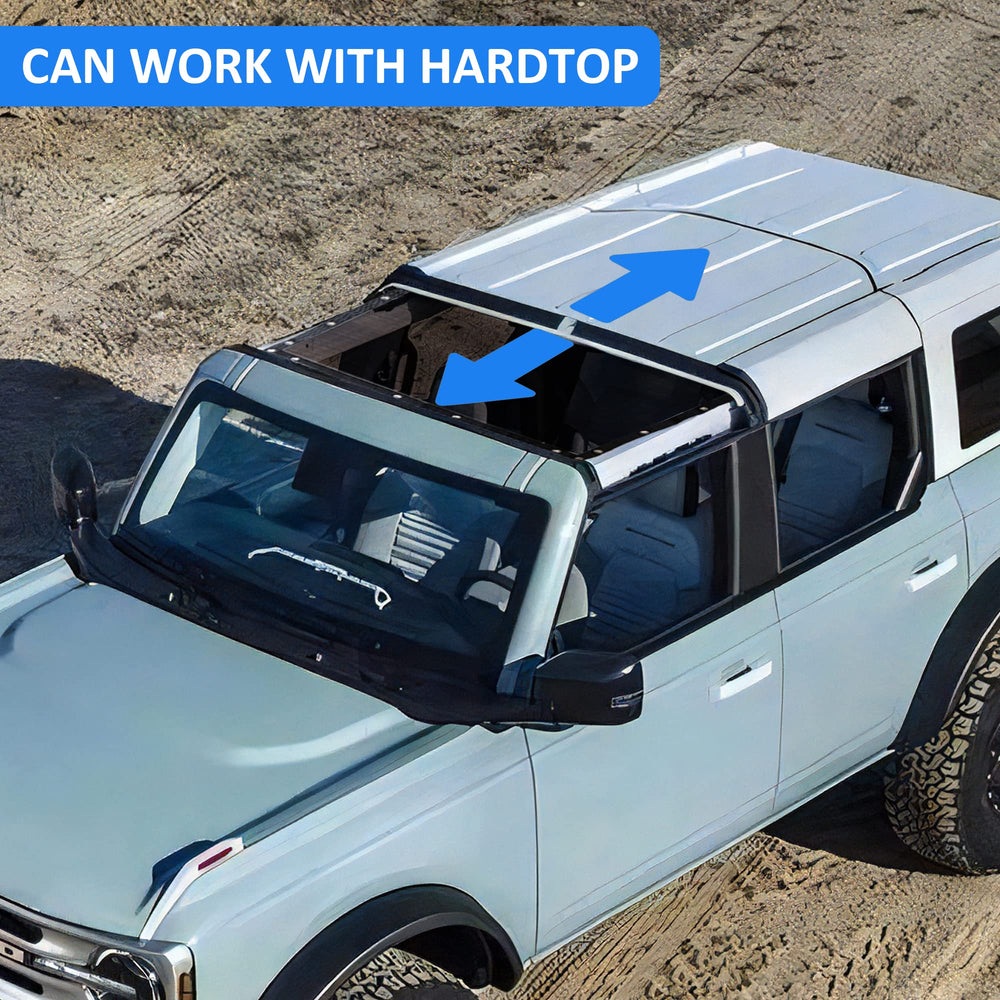 RERPRO sunshade installed on parked Bronco 4-door reducing interior heat
