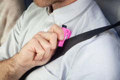 RESQME blade closeup showing stainless-steel cutter for quick seatbelt release