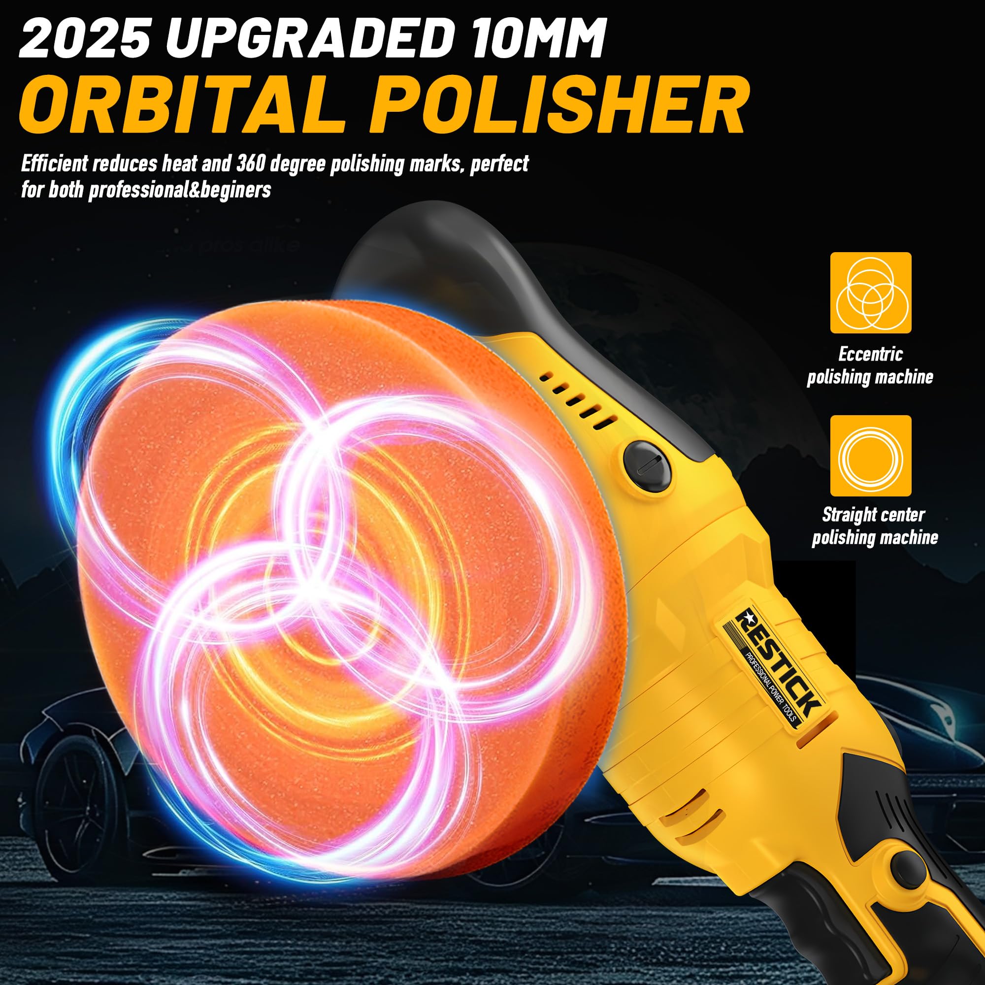 Restick polisher in use on car hood showing smooth finish and portability