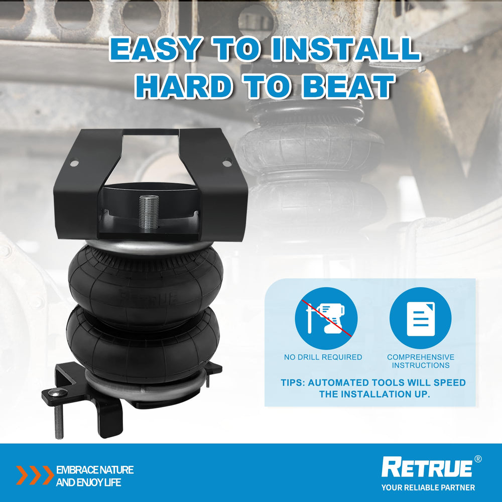 RETRUE installed on truck while towing to illustrate reduced rear sag