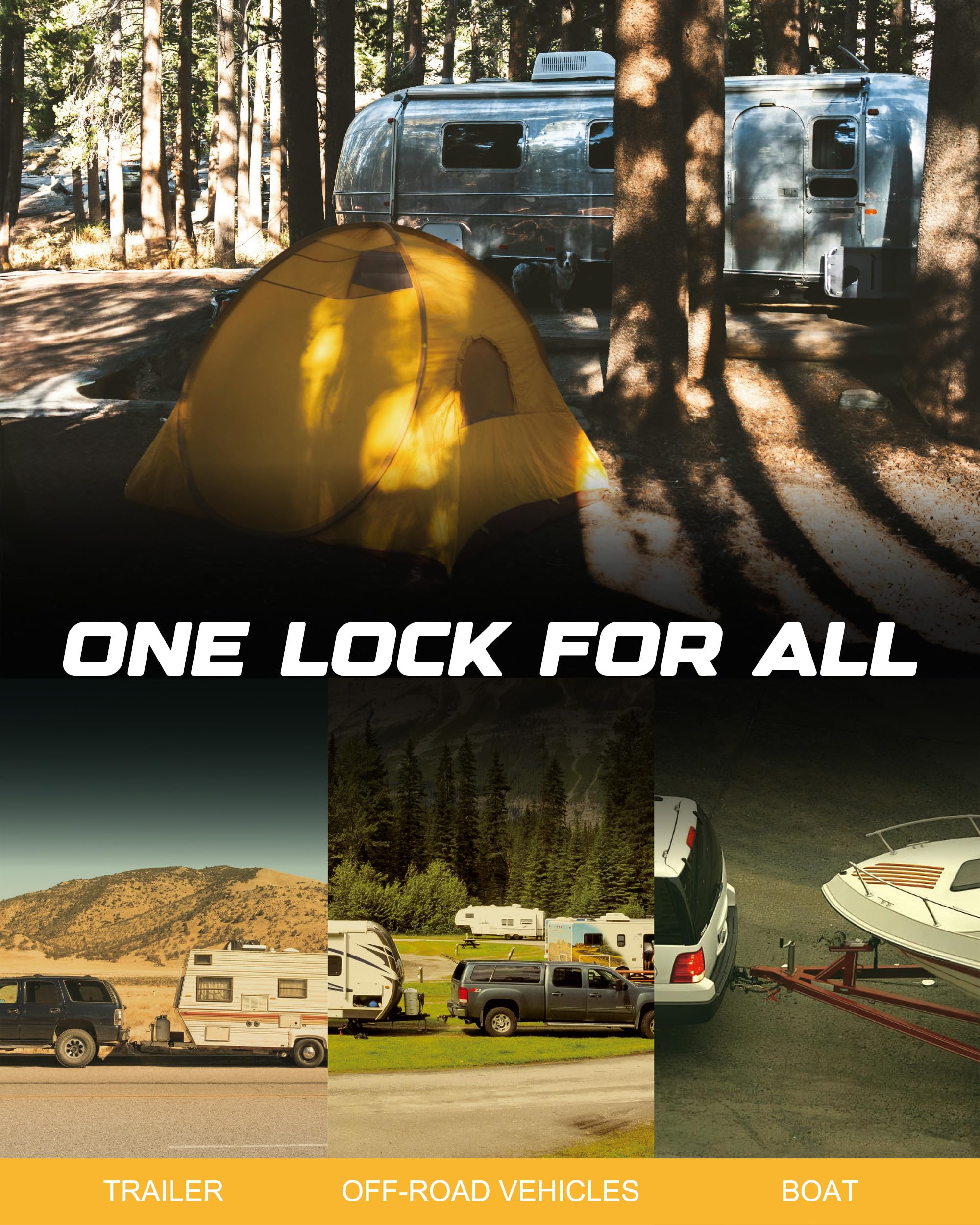 RETRUE lifestyle shot on a parked trailer illustrating theft deterrence