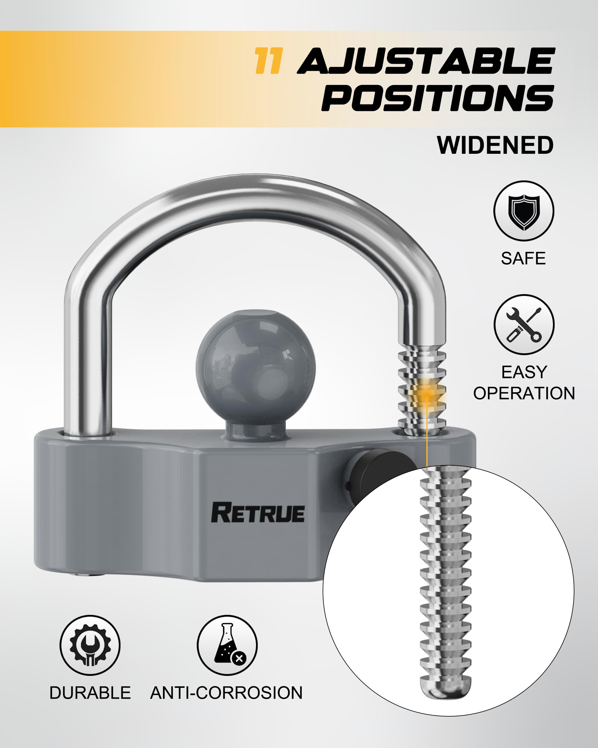 RETRUE lock beside ruler showing adjustable eleven-position fit range